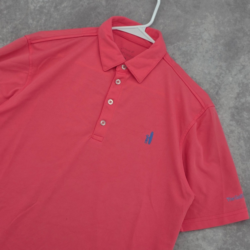 Johnnie-O Prep-Formance Mens Small Pink Short Sleeve Golf Polo Shirt Surfer Logo